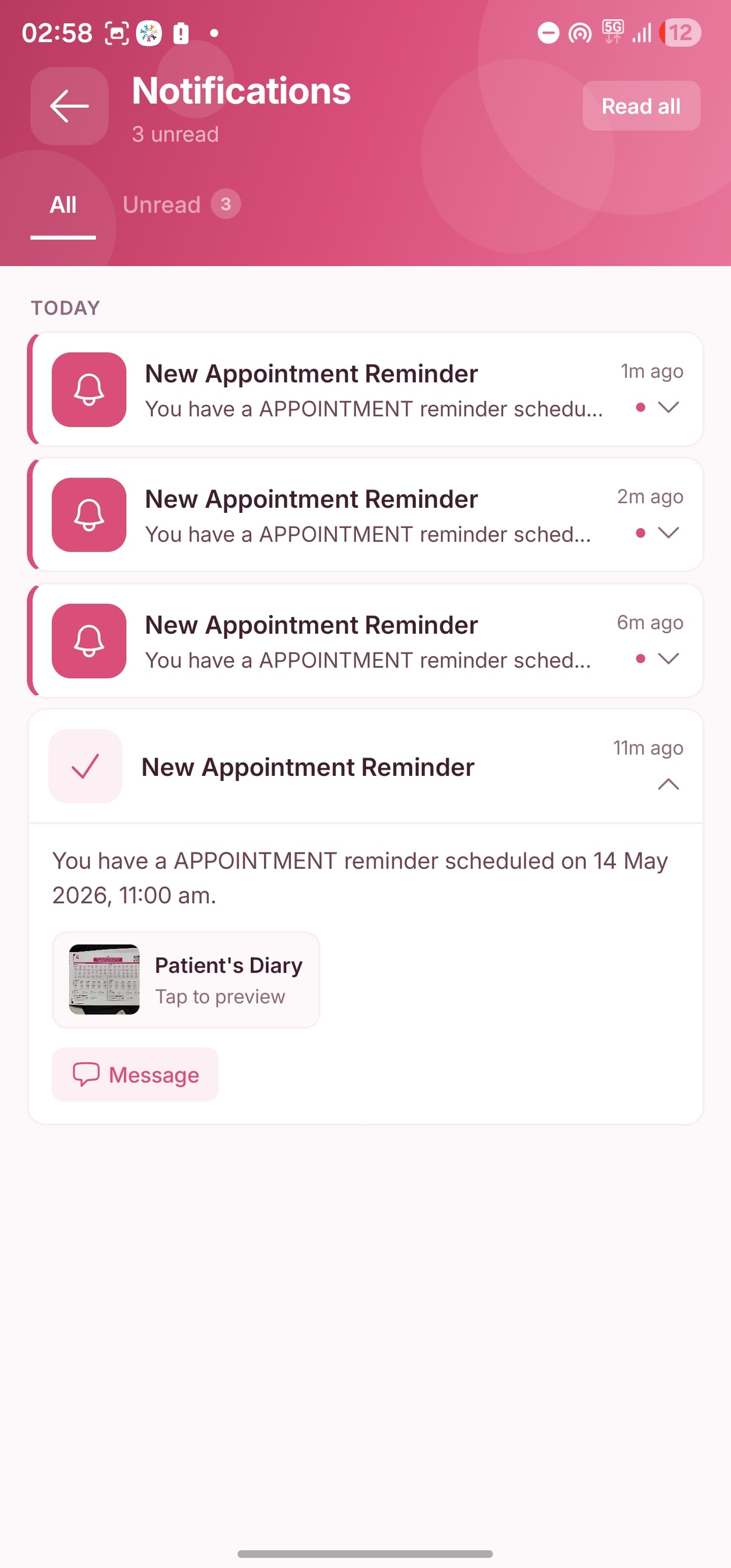 Appointment reminder notifications